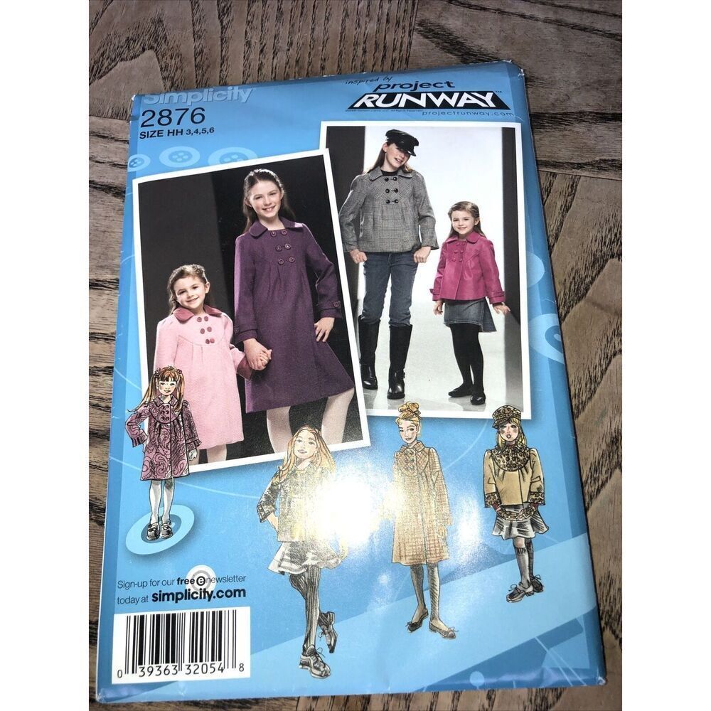 Simplicity 2876 Girls Coat, Jacket,hat 20 Pc Uncut New Pattern, Size 3,4,5,6
